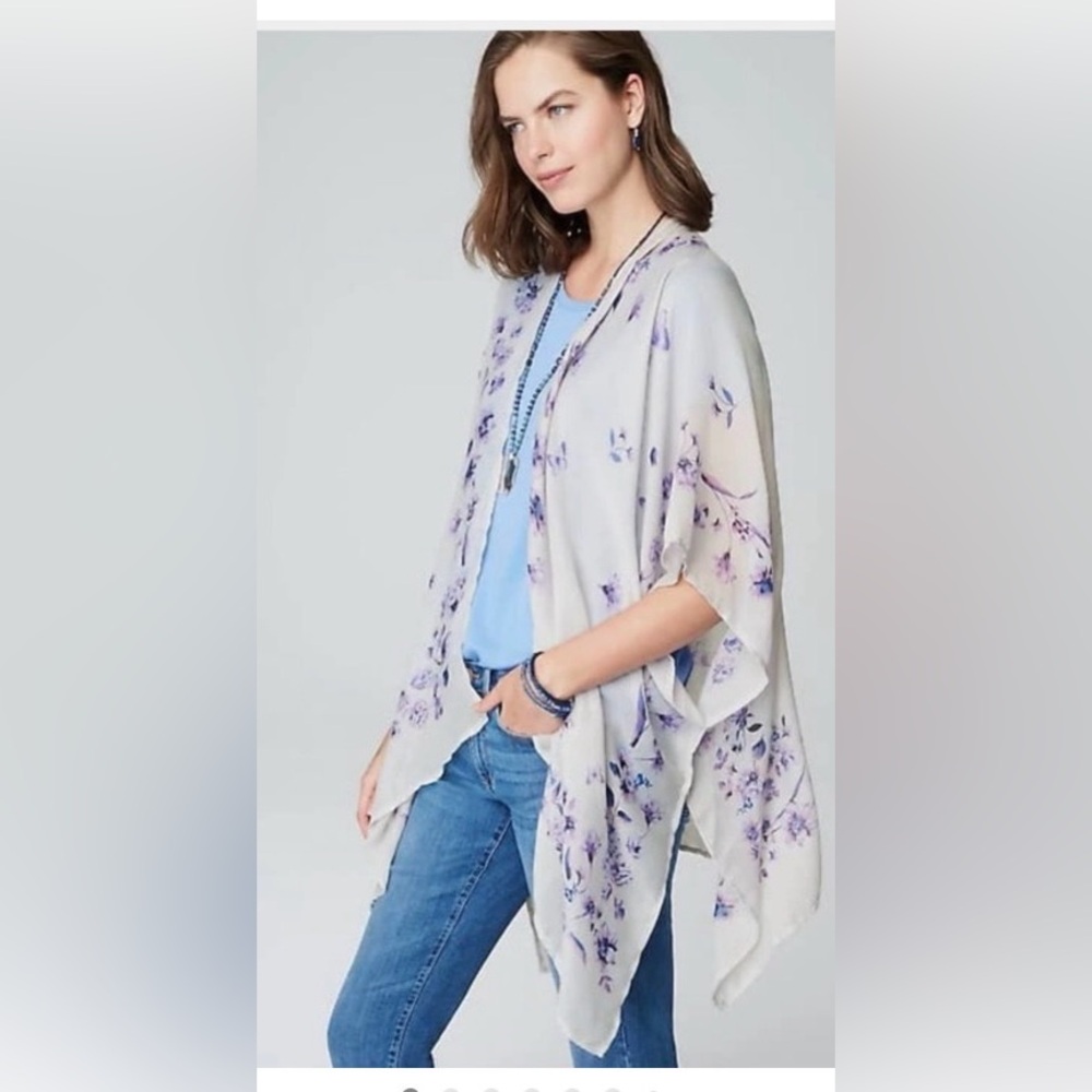 NWT J. Jill Lavender and Cream Floral Kimono festival wear size XL